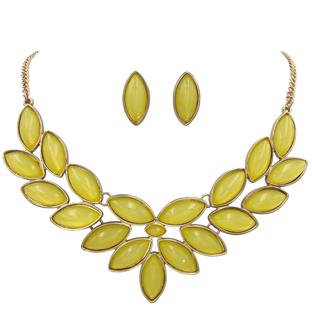 Bright Yellow Flair Necklace Earrings Set